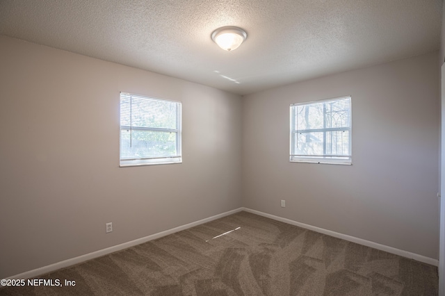 empty room with baseboards, a textured ceiling, a healthy amount of sunlight, and carpet flooring