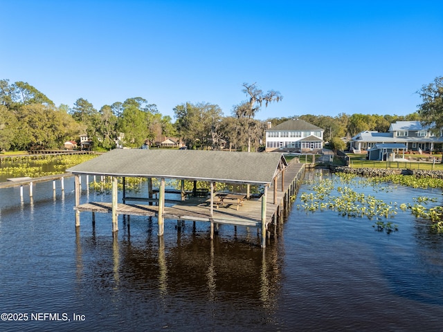 view of dock featuring a water view