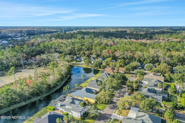 bird's eye view featuring a residential view and a water view