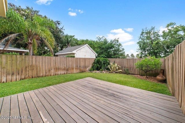 wooden deck featuring a yard and a fenced backyard