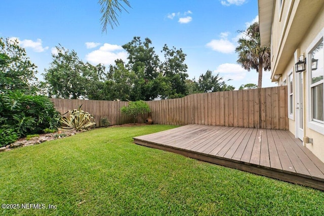 view of yard featuring a deck and a fenced backyard