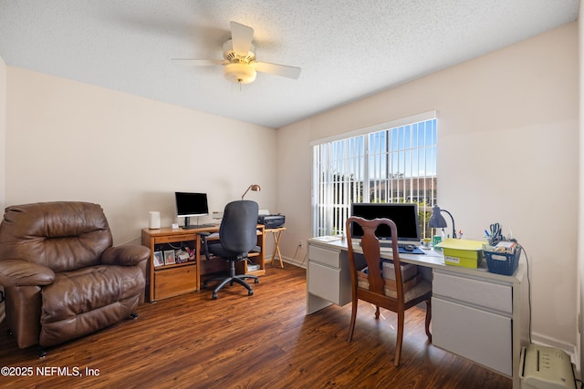 2017 Belhaven Dr, Orange Park, FL 32065 - office area with ceiling fan, wood finished floors, baseboards, and a textured ceiling