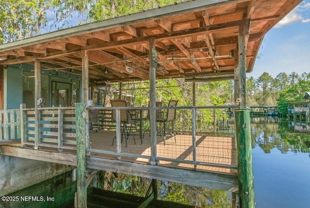 dock area with a water view