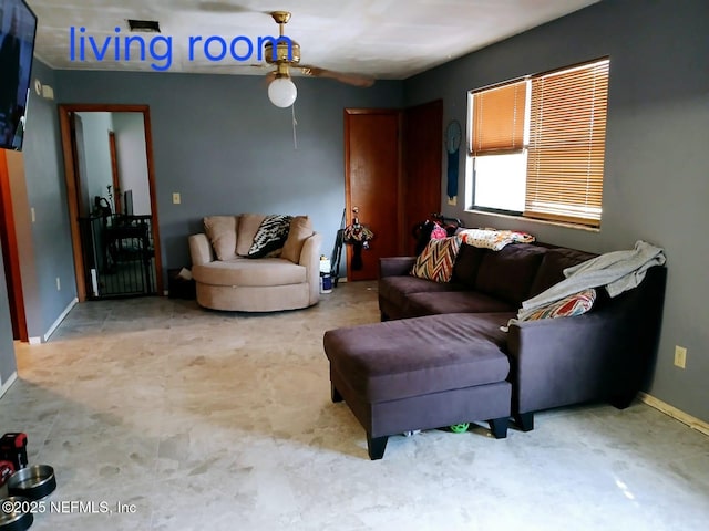 living area with baseboards