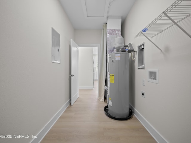 utility room featuring water heater and electric panel