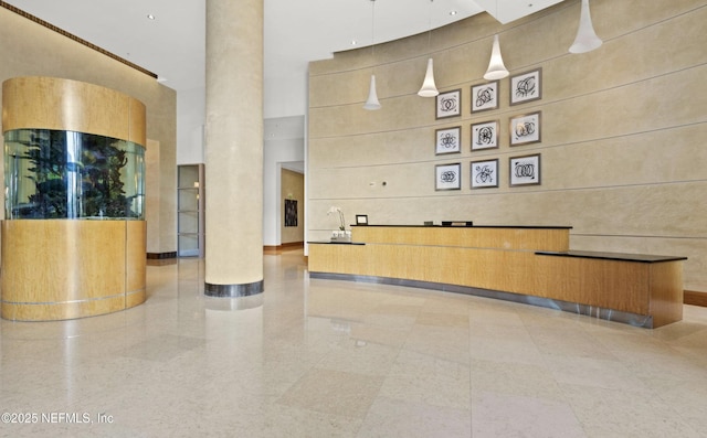 welcome area with ornate columns