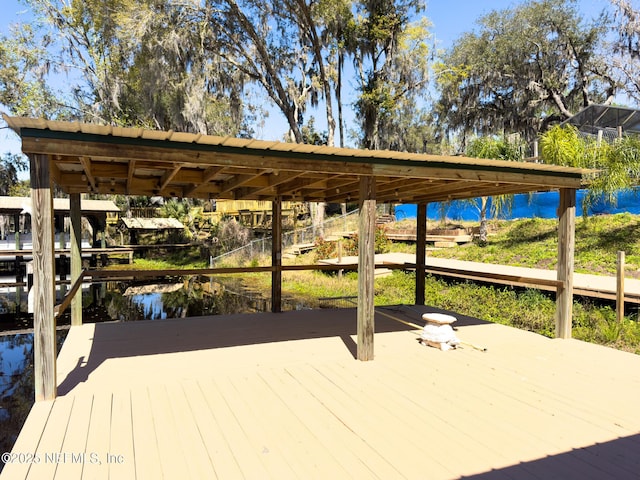 view of dock featuring a water view