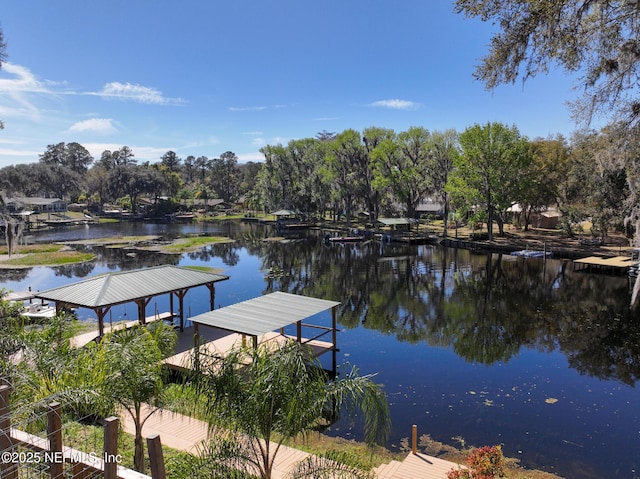 view of dock featuring a water view