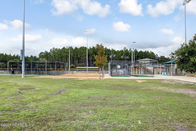 view of home's community featuring a yard and fence