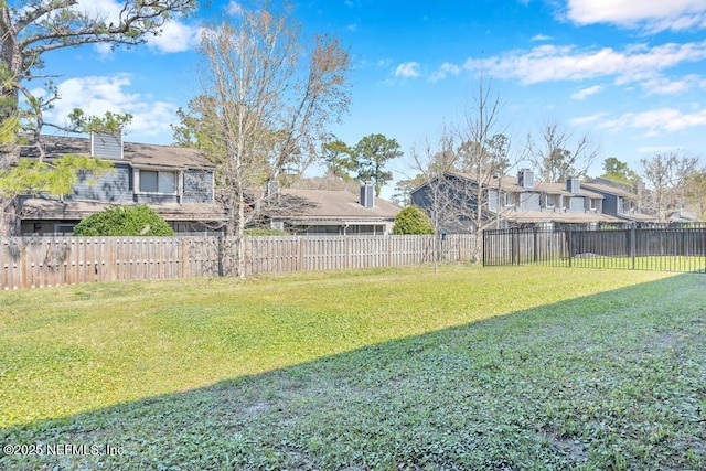 view of yard with a fenced backyard