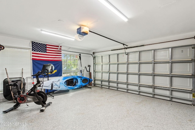 garage with a garage door opener