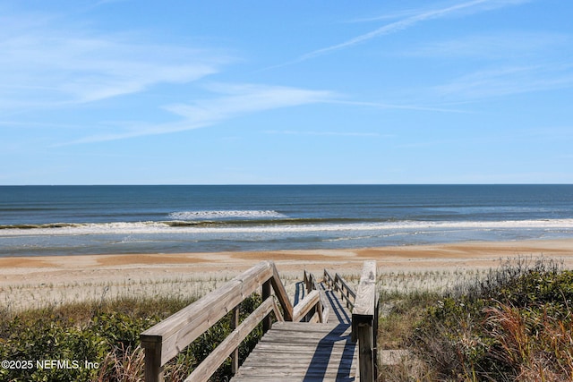 view of water feature featuring a beach view