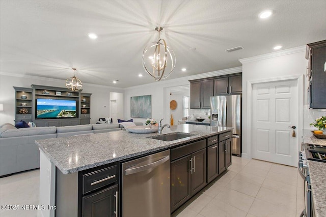 203 Country Brook Ave, Ponte Vedra, FL 32081 - kitchen featuring a sink, stainless steel appliances, open floor plan, and a chandelier