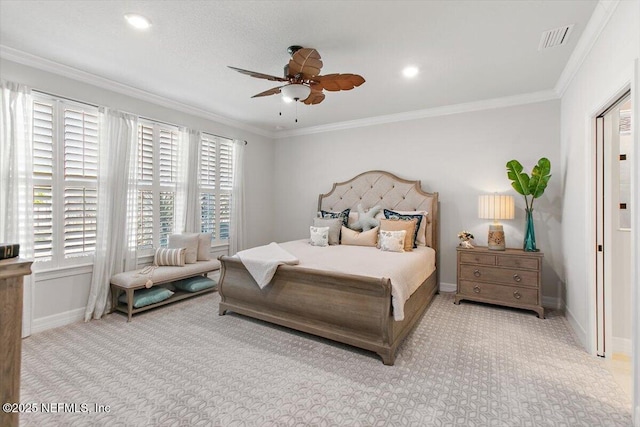 203 Country Brook Ave, Ponte Vedra, FL 32081 - carpeted bedroom featuring visible vents, a ceiling fan, crown molding, and baseboards