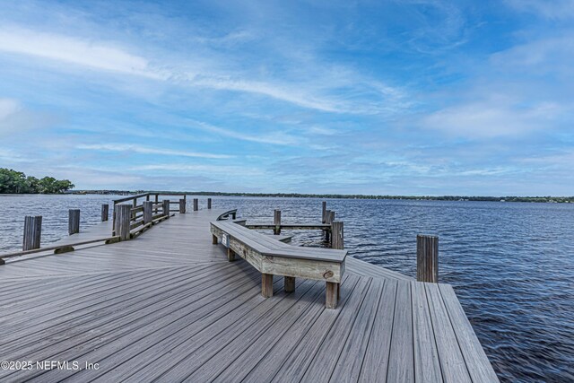 view of dock with a water view