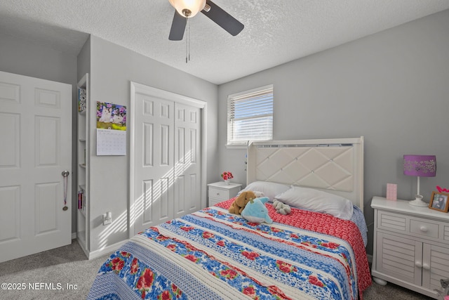 1516 Prospect St, Palatka, FL 32177 - carpeted bedroom featuring baseboards, a ceiling fan, a closet, and a textured ceiling