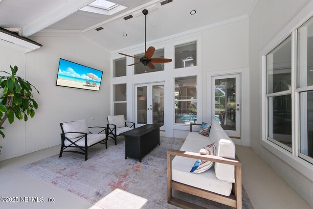 view of patio / terrace featuring french doors, visible vents, and an outdoor hangout area