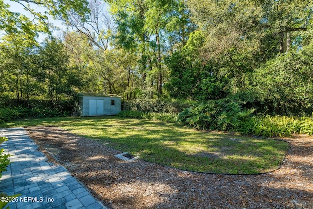 view of yard with a storage unit and an outbuilding