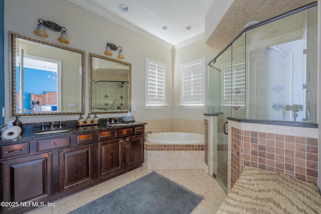 3808 Catania Pl, Jacksonville, FL 32224 - full bath featuring ornamental molding, a stall shower, a garden tub, and a sink