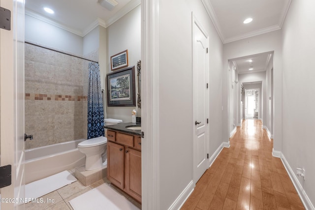 3808 Catania Pl, Jacksonville, FL 32224 - full bathroom featuring vanity, crown molding, toilet, and shower / bathtub combination with curtain