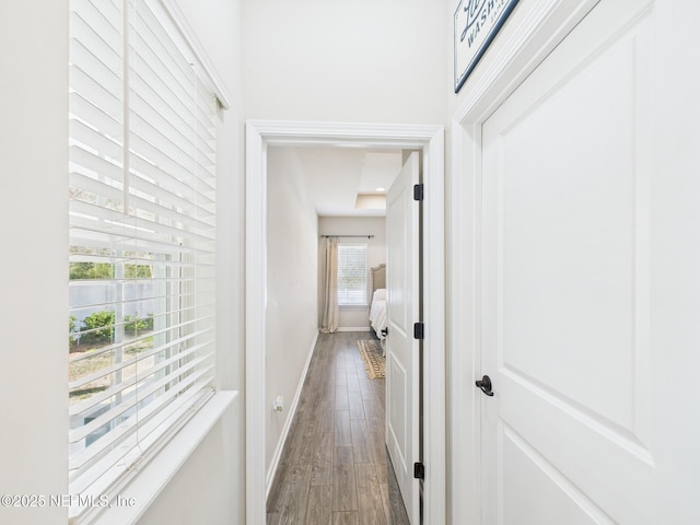hallway featuring baseboards and wood finished floors