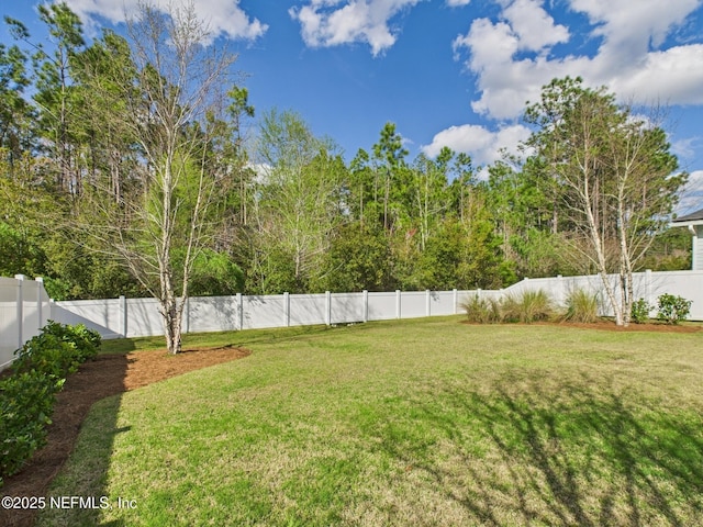 view of yard with a fenced backyard