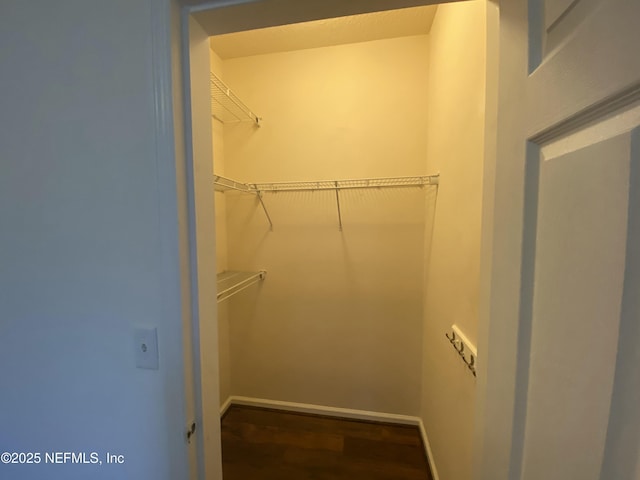 walk in closet with wood finished floors