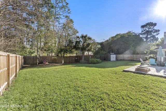 view of yard featuring a patio and a fenced backyard