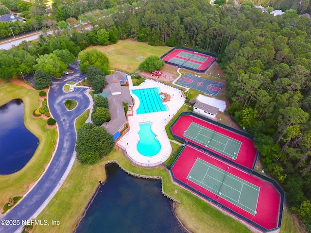 aerial view with a water view