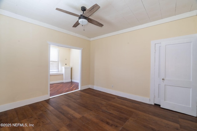 346 N Cherry St, Starke, FL 32091 - unfurnished bedroom featuring baseboards, ceiling fan, wood finished floors, and crown molding