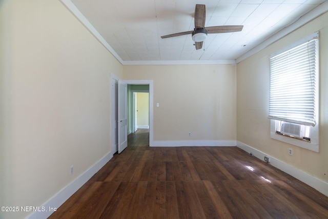 346 N Cherry St, Starke, FL 32091 - unfurnished room featuring cooling unit, ornamental molding, baseboards, ceiling fan, and wood finished floors