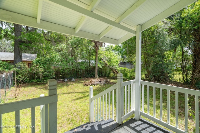 346 N Cherry St, Starke, FL 32091 - deck featuring fence and a yard