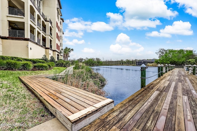 view of dock with a water view