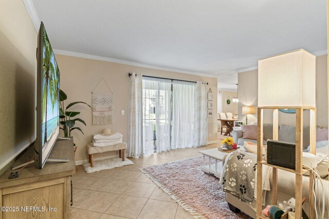 8880 Old Kings Rd S Unit 21, Jacksonville, FL 32257 - living area with light tile patterned floors, baseboards, and ornamental molding