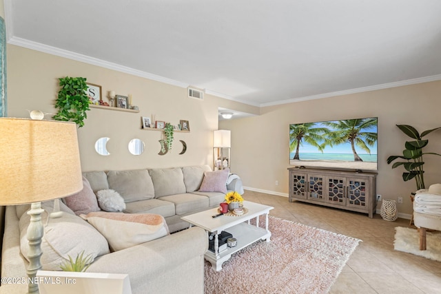 8880 Old Kings Rd S Unit 21, Jacksonville, FL 32257 - tiled living room with crown molding, visible vents, and baseboards