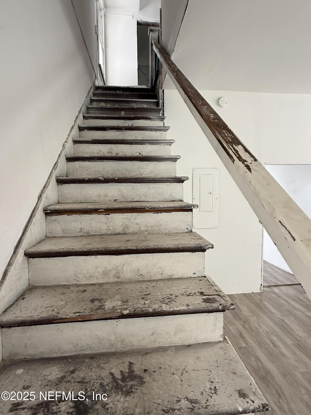 staircase featuring wood finished floors