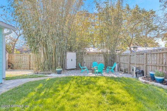 view of yard featuring a fenced backyard and a patio area