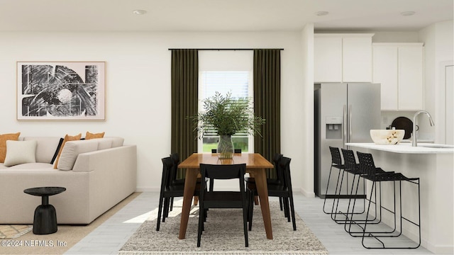 dining area featuring baseboards and light wood-style flooring