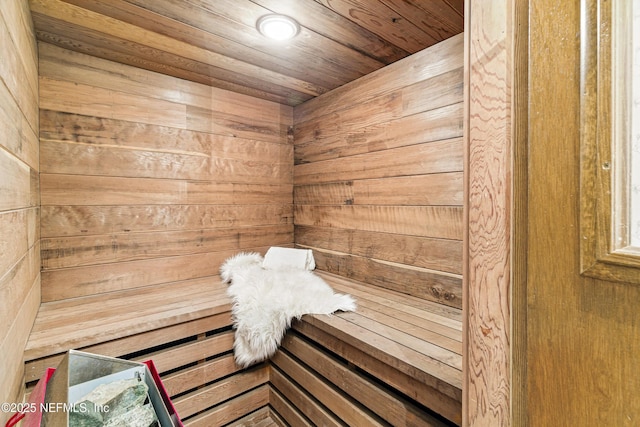 view of sauna featuring recessed lighting