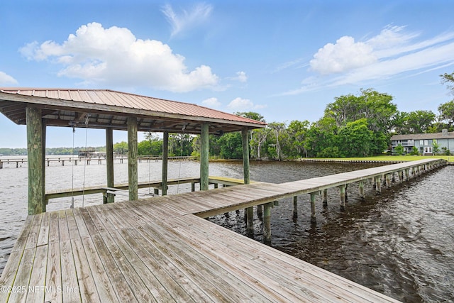 dock area with a water view