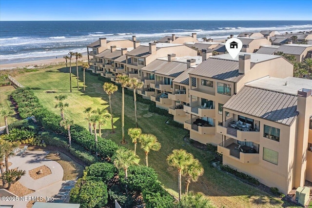 aerial view with a residential view and a water view