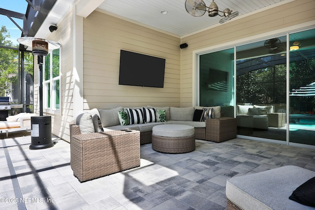 88 Village Grande Dr, Ponte Vedra, FL 32081 - view of patio featuring ceiling fan, glass enclosure, and an outdoor hangout area