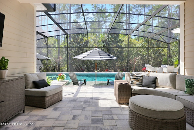 88 Village Grande Dr, Ponte Vedra, FL 32081 - view of patio featuring a lanai, a fenced in pool, and outdoor lounge area