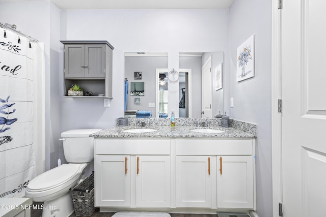 full bath featuring double vanity, toilet, and a sink