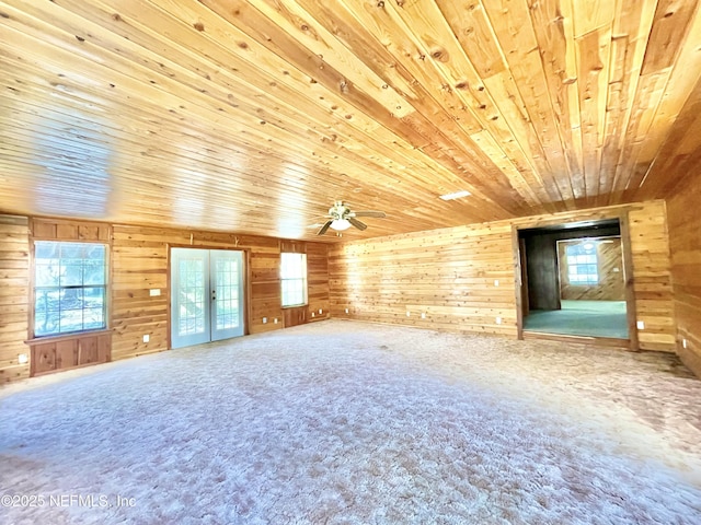 interior space featuring wooden ceiling, wooden walls, and a wealth of natural light