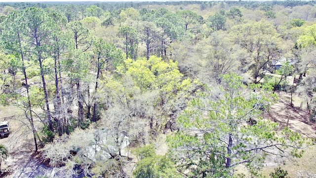 bird's eye view featuring a view of trees