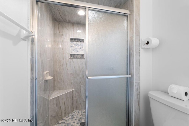 full bath featuring a shower stall and toilet