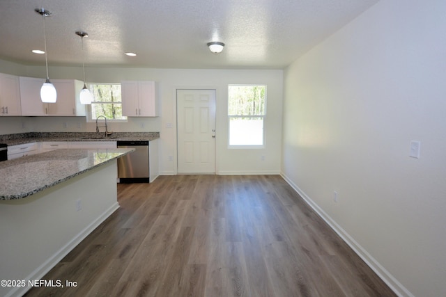 kitchen with a sink, plenty of natural light, white cabinetry, and stainless steel dishwasher