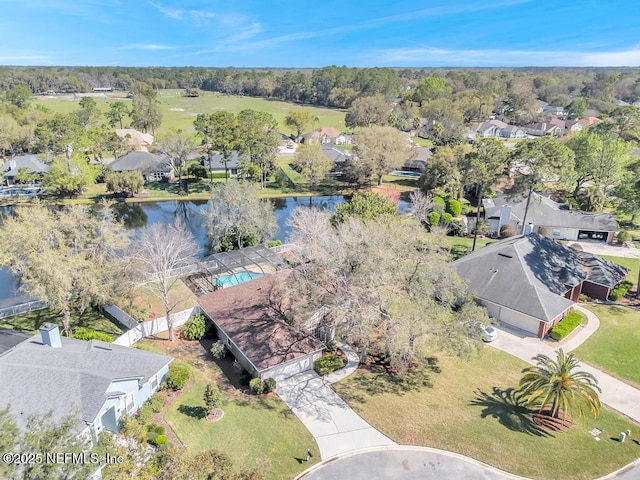 bird's eye view with a water view and a residential view