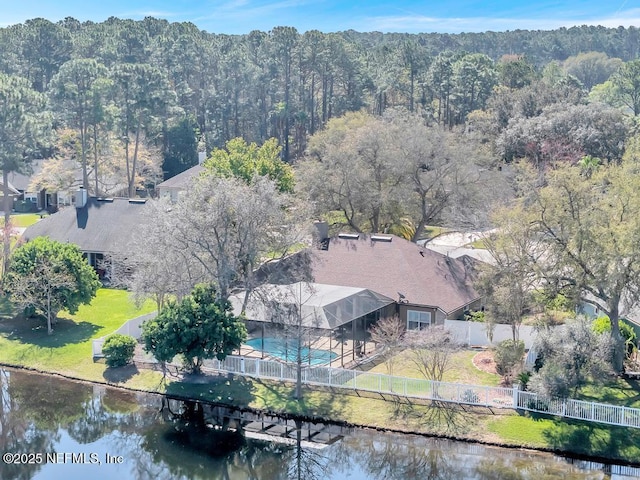 aerial view with a water view